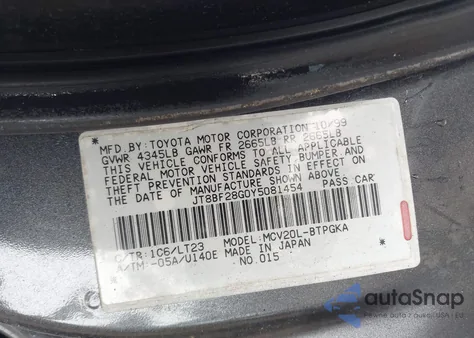 2000 Lexus Es 300 from USA, damaged, VIN JT8BF28G0Y5081454